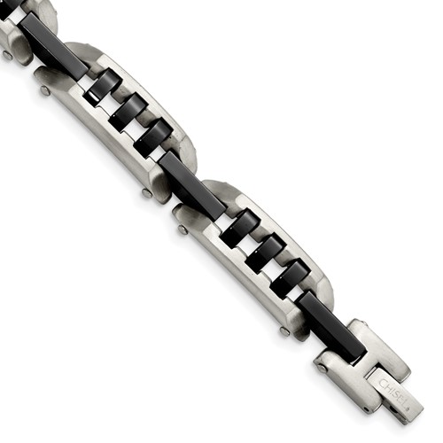 Stainless Steel Brushed and Polished Black IP-plated Bracelet, 8"