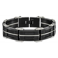 Chisel Stainless Steel Brushed and Polished Black IP-plated Bracelet with Cable Inlay Link, 8.75" view 4