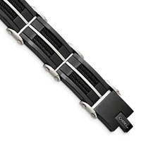 Chisel Stainless Steel Brushed and Polished Black IP-plated Bracelet with Cable Inlay Link, 8.75" view 1