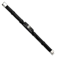 Chisel Stainless Steel Antiqued and Polished Eagle Head Black Leather Bracelet, 8.5" view 3