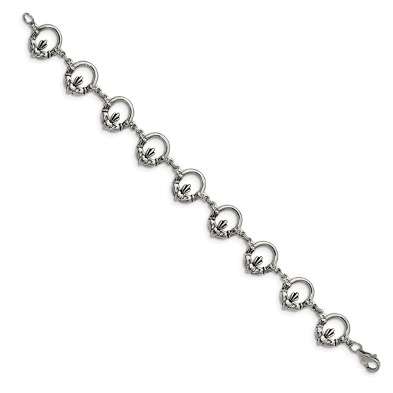 Stainless Steel Polished Claddagh 7.25in Bracelet