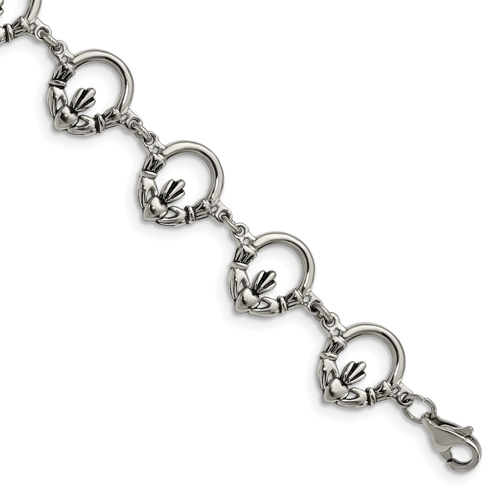 Stainless Steel Polished Claddagh 7.25in Bracelet
