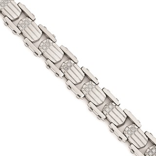 Stainless Steel Polished and Brushed CZ Bracelet