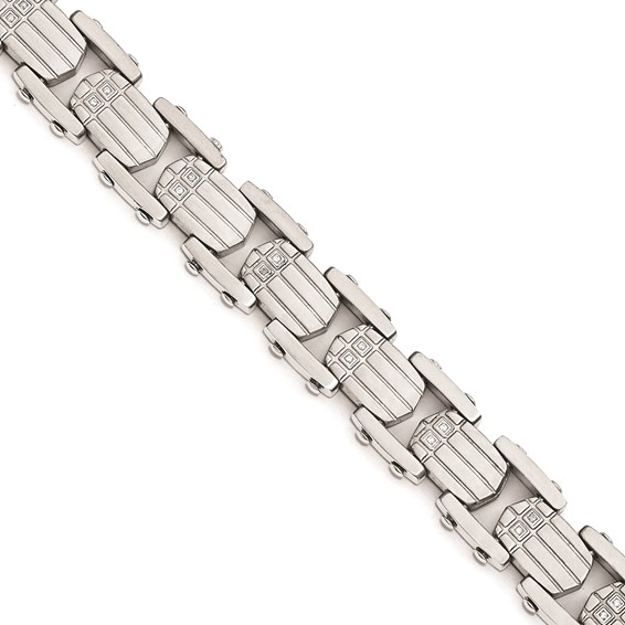 Stainless Steel Polished and Brushed CZ Bracelet