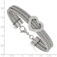 Chisel Stainless Steel Polished Wire Bracelet with CZ Heart, 7.5" view 4