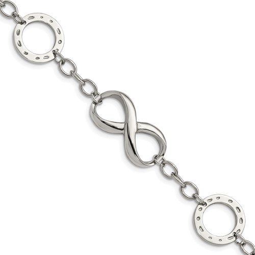 Stainless Steel Polished Infinity Symbol and Anchor Bracelet, 7"