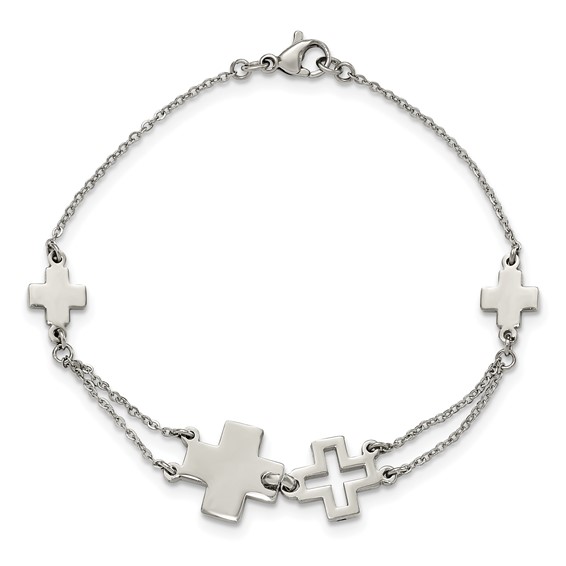 Stainless Steel Polished Cross 7.5in Bracelet