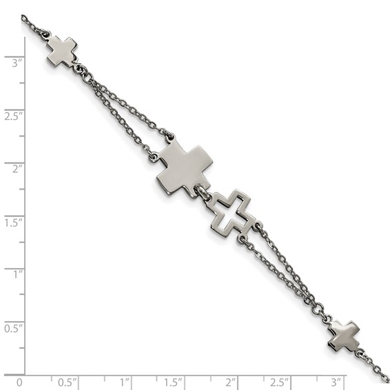 Stainless Steel Polished Cross 7.5in Bracelet