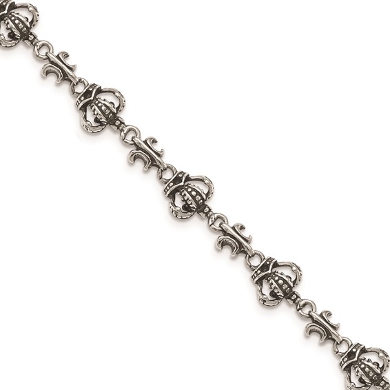 Stainless Steel Antiqued and Polished Crown Bracelet