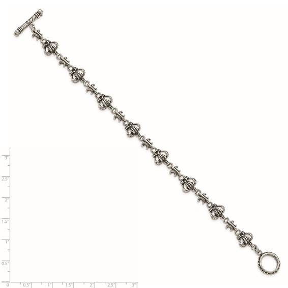 Stainless Steel Antiqued and Polished Crown Bracelet