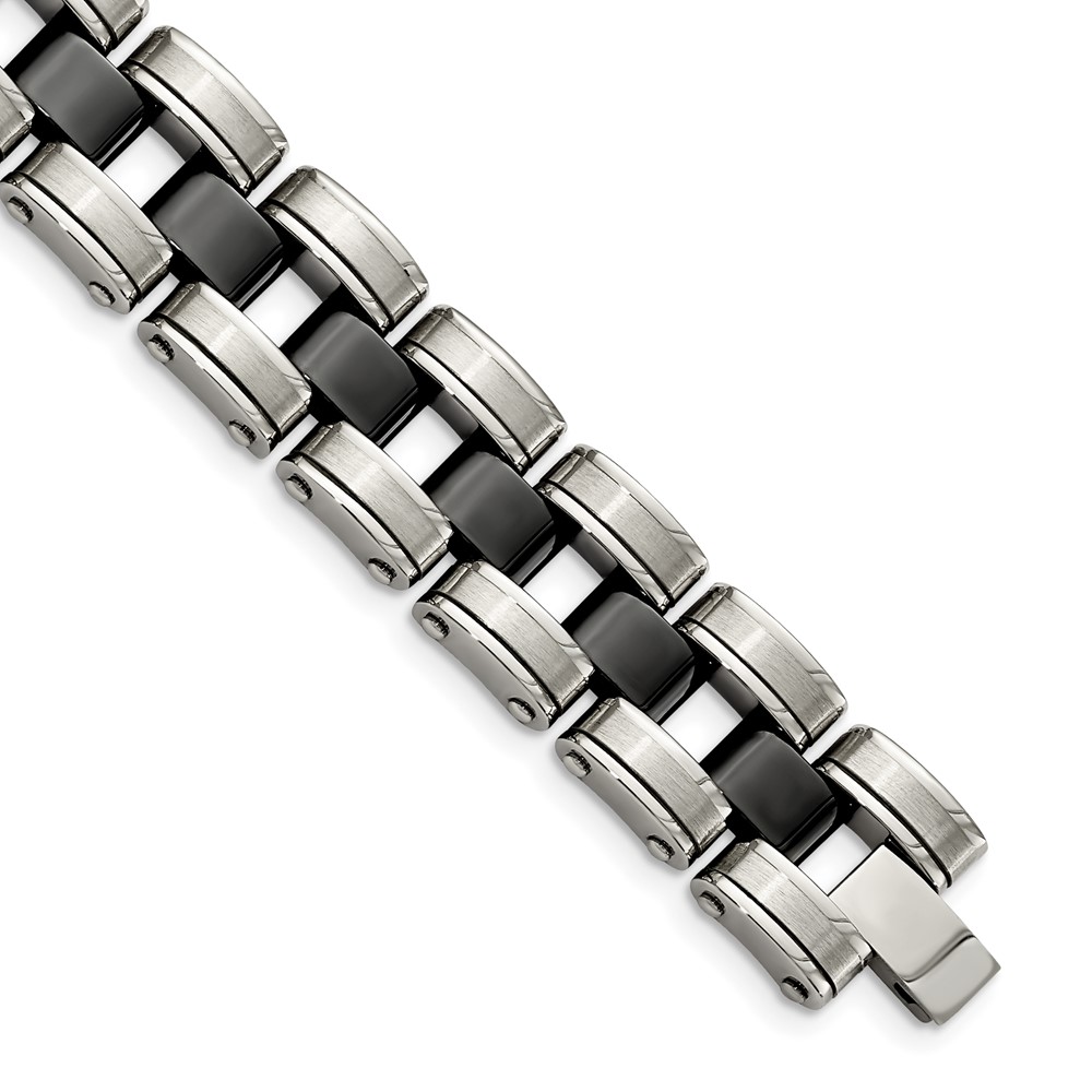 Stainless Steel Brushed and Polished w/Black Ceramic 8.5in Bracelet