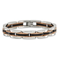 Chisel Stainless Steel Polished Black and Rose IP-plated Link Bracelet, 8.5" view 4