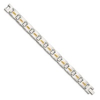 Chisel Stainless Steel Polished Bracelet with Diamond-cut 14K Gold Inlay Link, 8" view 2