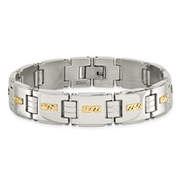 Chisel Stainless Steel Polished Bracelet with Diamond-cut 14K Gold Inlay Link, 8" view 4