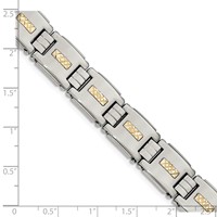 Chisel Stainless Steel Polished Bracelet with Diamond-cut 14K Gold Inlay Link, 8" view 5