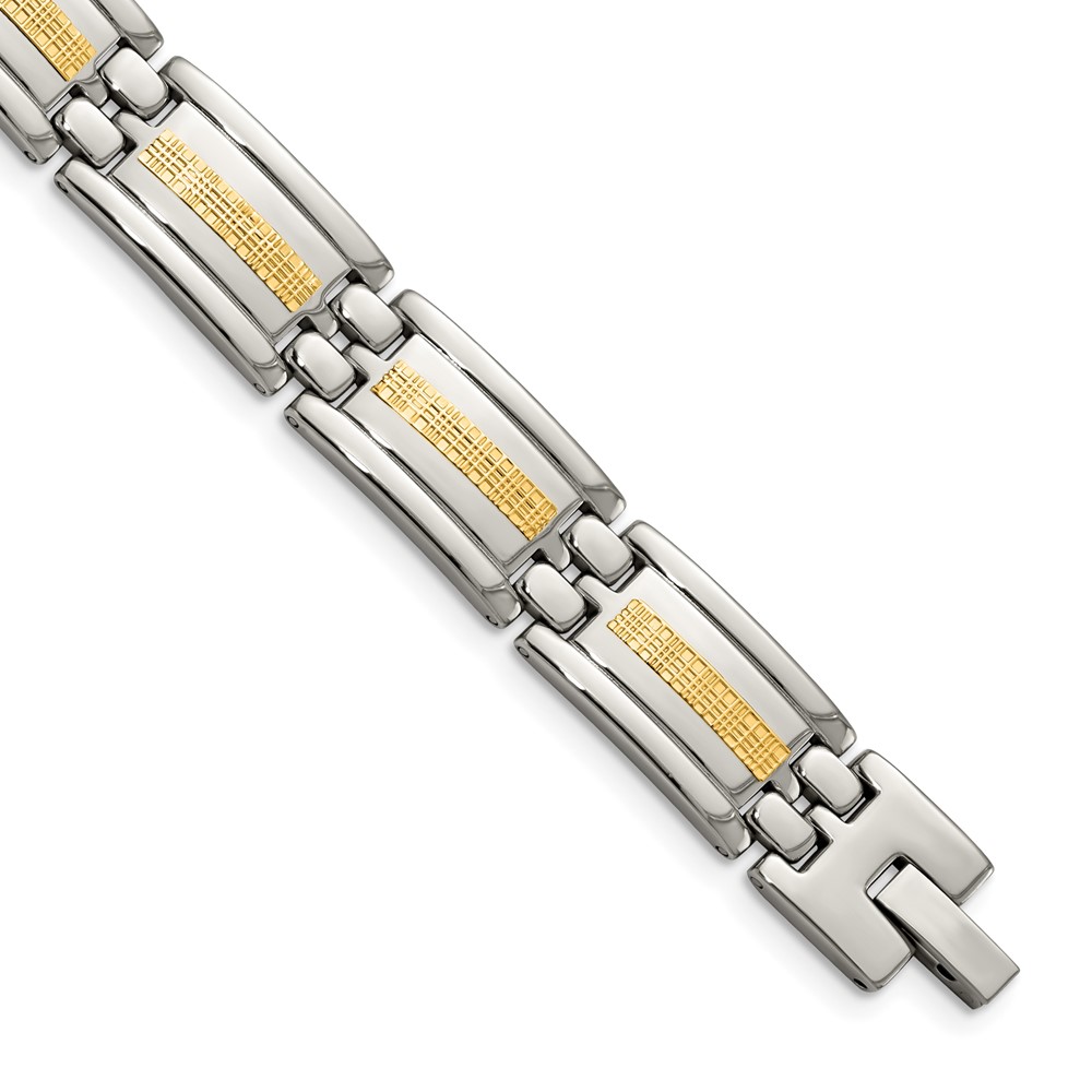 Stainless Steel Polished w/14k Inlay Link 8.75in Bracelet