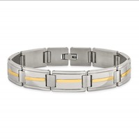 Chisel Stainless Steel Bracelet with 14K Gold Accent Brushed and Polished Link, 8.75" view 4