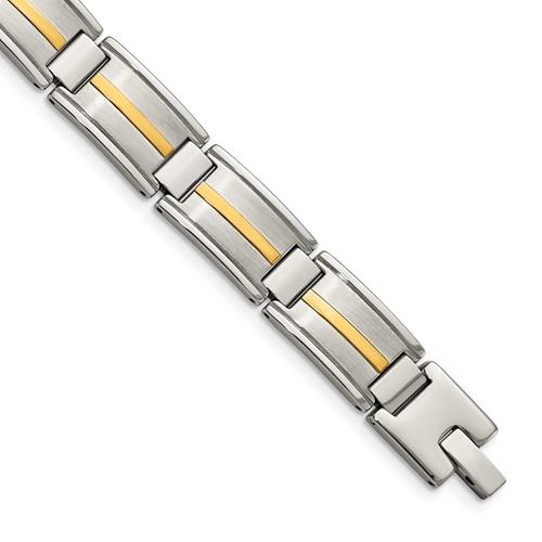 Chisel Stainless Steel Bracelet with 14K Gold Accent Brushed and Polished Link, 8.75"