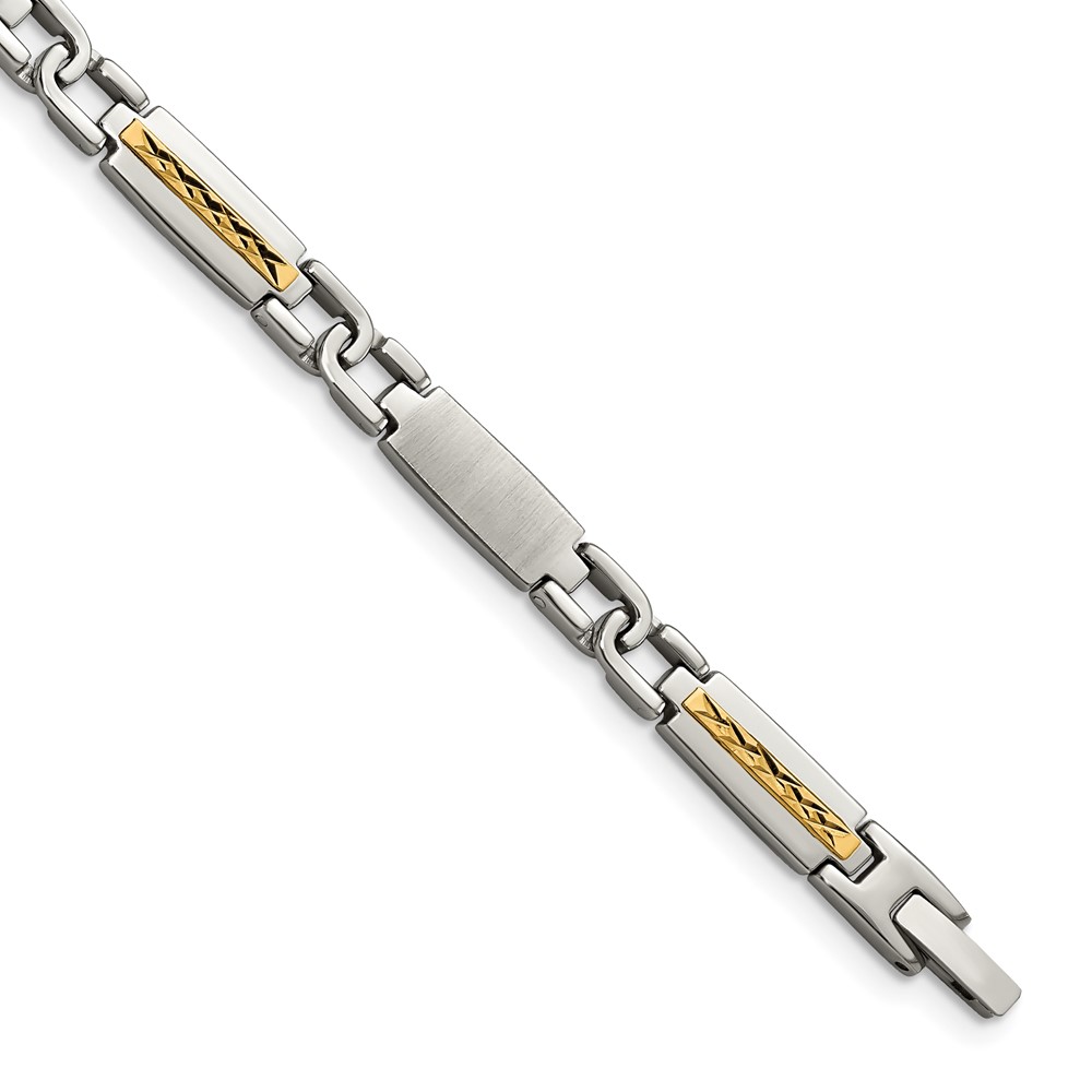 Stainless Steel with 14k Accent 8.75in Brushed & Polished Link Bracelet