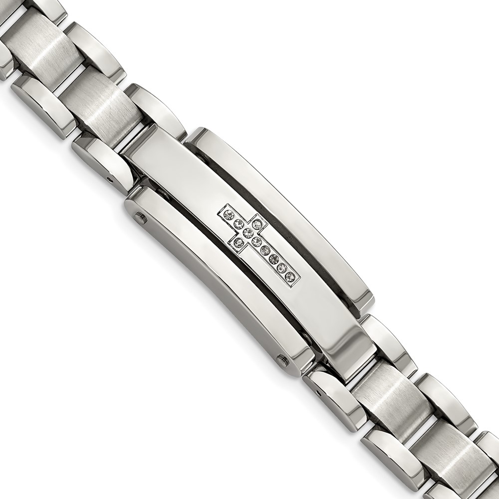 Stainless Steel Brushed and Polished CZ Cross 9in ID Bracelet