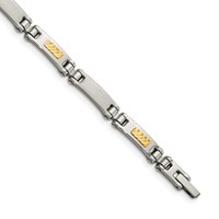 Chisel Stainless Steel Bracelet with 14K Gold Accent Brushed and Polished Link, 8.25" view 1