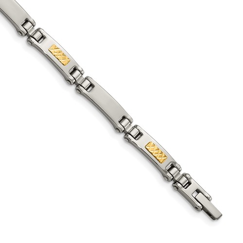 Chisel Stainless Steel Bracelet with 14K Gold Accent Brushed and Polished Link, 8.25"