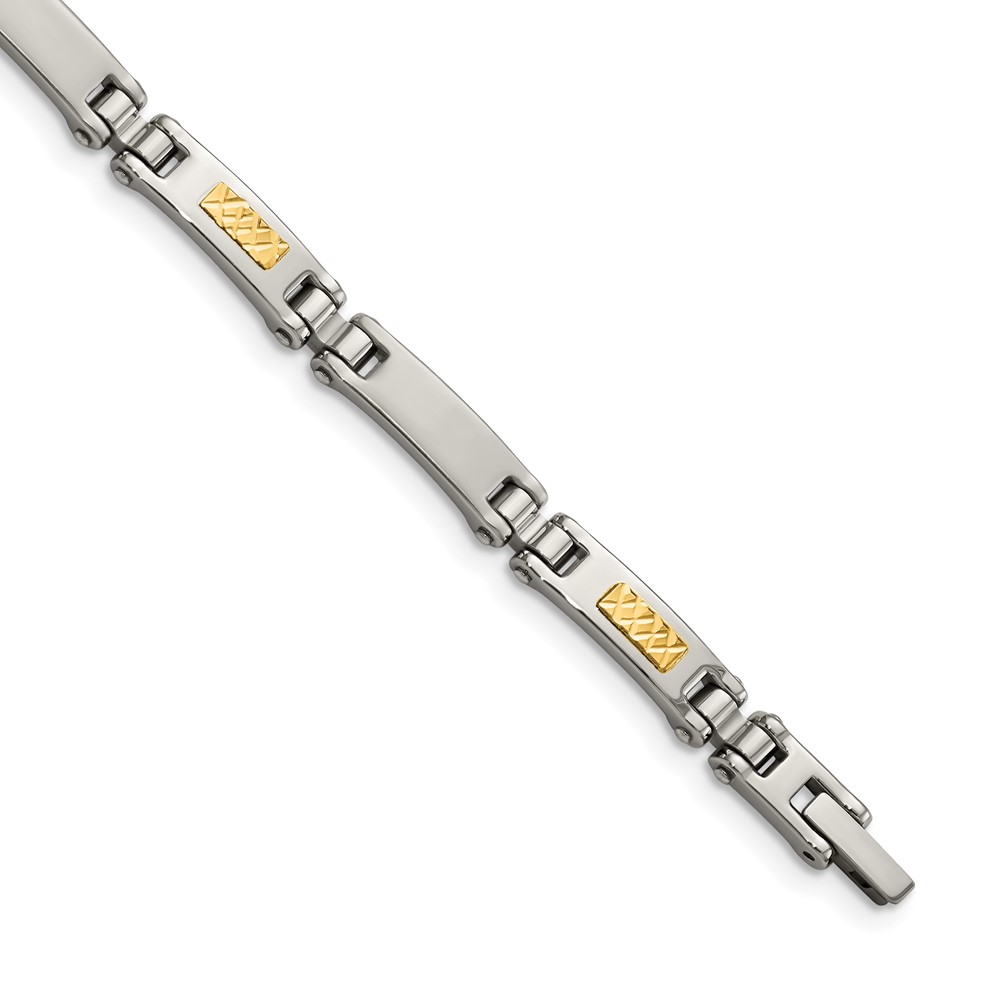 Stainless Steel with 14k Accent 8.25in Brushed & Polished Link Bracelet