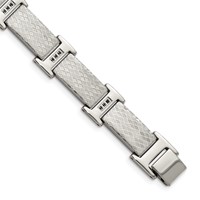 Chisel Stainless Steel Polished and Textured Bracelet with Black CZ Link, 8.5" view 1