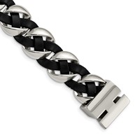 Chisel Stainless Steel Polished Black Braided Leather Bracelet, 8" view 3