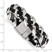 Chisel Stainless Steel Polished Black Braided Leather Bracelet, 8" view 4