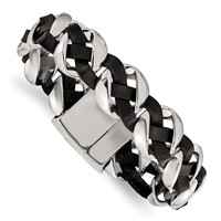 Chisel Stainless Steel Polished Black Braided Leather Bracelet, 8" view 1