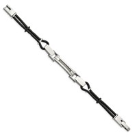 Stainless Steel Polished Bracelet with Wire Inlay and PU Cord, 9" view 2