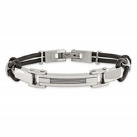 Stainless Steel Polished Bracelet with Wire Inlay and PU Cord, 9" view 4