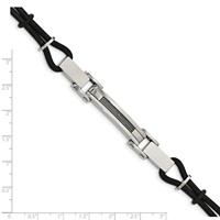 Stainless Steel Polished Bracelet with Wire Inlay and PU Cord, 9" view 5