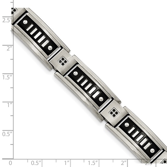 Stainless Steel Polished Black IP-plated with Black CZ 8.5in Bracelet