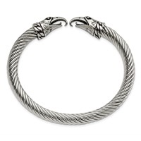 Stainless Steel Antiqued and Polished Eagle Cuff Bangle view 3