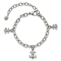 Stainless Steel Polished Fleur De Lis 7in W 3in Ext. Bracelet view 5
