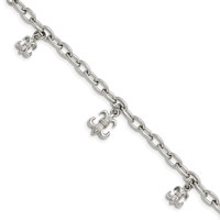 Stainless Steel Polished Fleur De Lis 7in W 3in Ext. Bracelet view 1