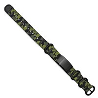 Stainless Steel Brushed Blk IP Green Camo Fabric Adjustable ID Bracelet view 3