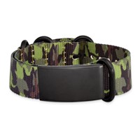 Stainless Steel Brushed Blk IP Green Camo Fabric Adjustable ID Bracelet view 4