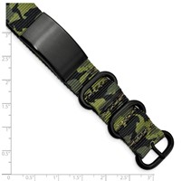 Stainless Steel Brushed Blk IP Green Camo Fabric Adjustable ID Bracelet view 5