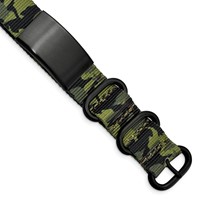 Stainless Steel Brushed Blk IP Green Camo Fabric Adjustable ID Bracelet view 1