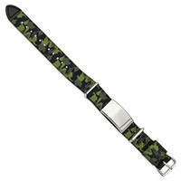 Stainless Steel Polished Green Camo Fabric Adjustable ID Bracelet view 3