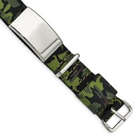Stainless Steel Polished Green Camo Fabric Adjustable ID Bracelet view 1
