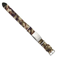 Stainless Steel Polished Brown Camo Fabric Adjustable ID Bracelet view 3