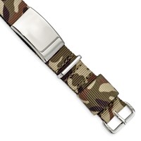 Stainless Steel Polished Brown Camo Fabric Adjustable ID Bracelet view 1