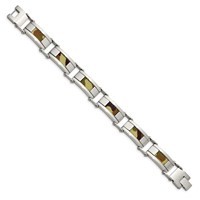 Stainless Steel Brushed Bracelet with Brown Camo Fabric Inlay, 8.5" view 3