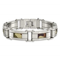 Stainless Steel Brushed Bracelet with Brown Camo Fabric Inlay, 8.5" view 4