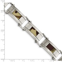 Stainless Steel Brushed Bracelet with Brown Camo Fabric Inlay, 8.5" view 5