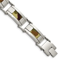 Stainless Steel Brushed Bracelet with Brown Camo Fabric Inlay, 8.5" view 1